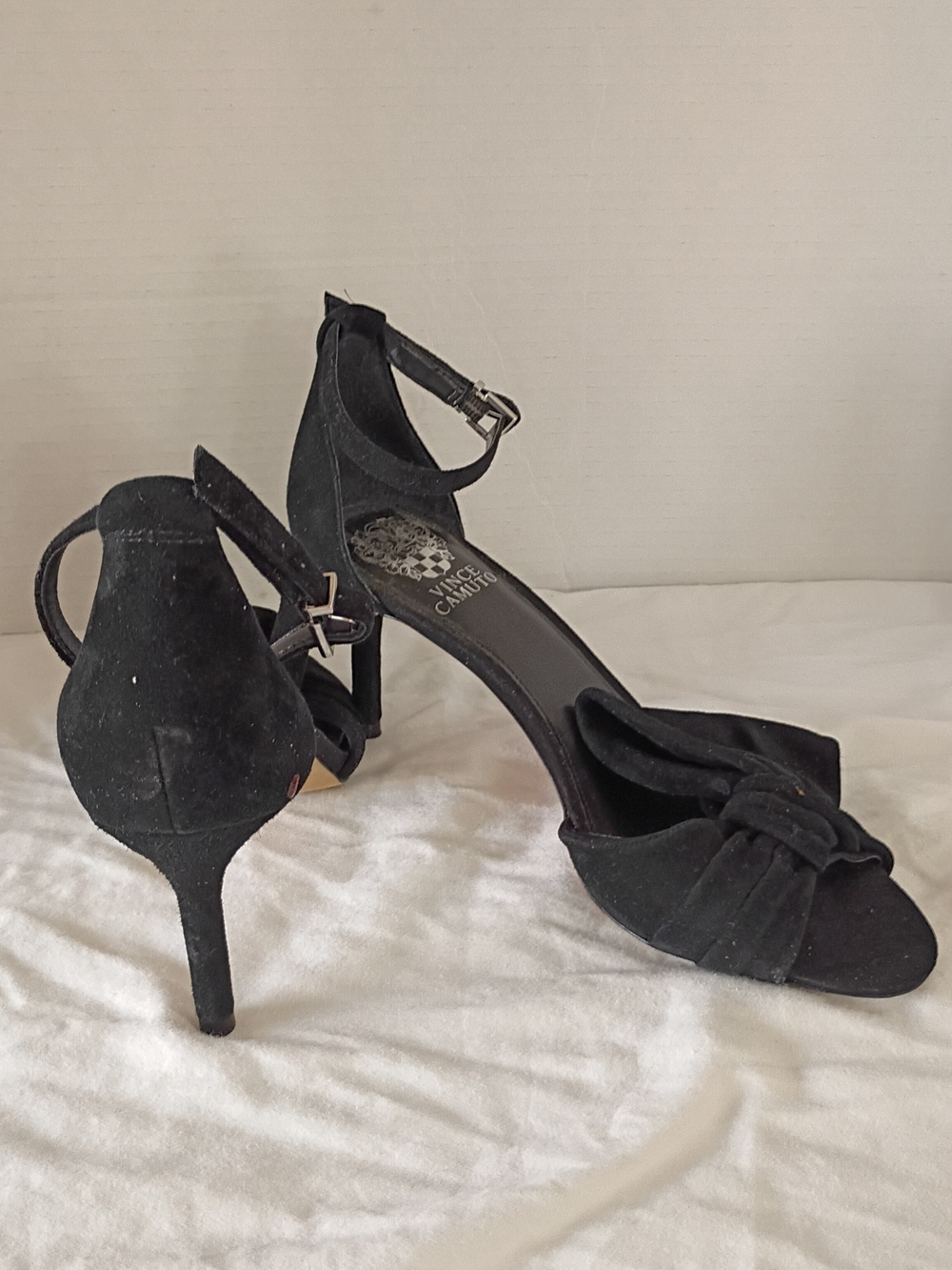 Vince Camuto Black Bow Ankle-Strap Heels - Open Toe Dress Sandals Size 8.5 - Picture 4 of 9